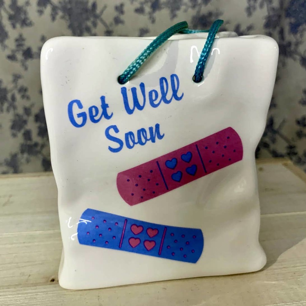 Vintage Russ Get Well Soon Ceramic Bag Planter
